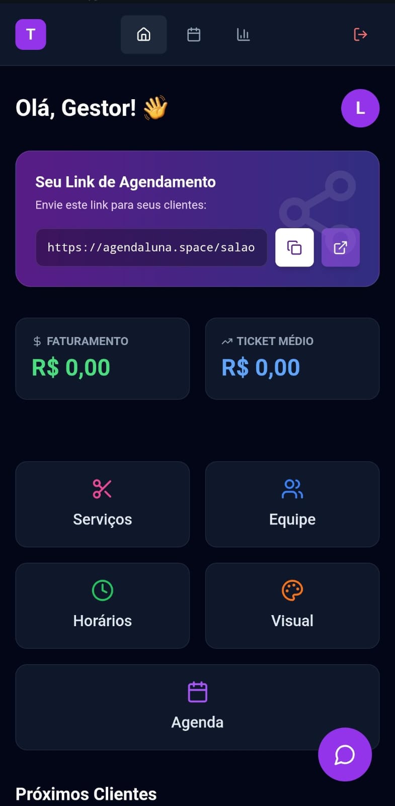 Dashboard Agenda Luna